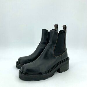Louis Vuitton Black Leather Mid-Calf Boots 36.5 Thick Sole Slight Wear